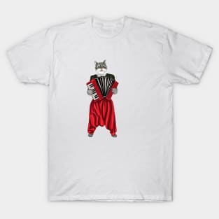 Cat Playing Accordion Christmas Gift T-Shirt